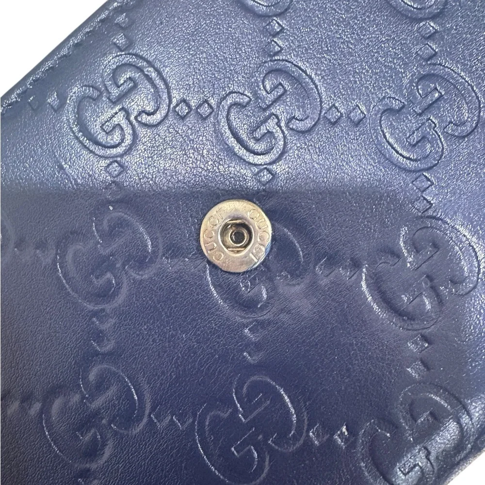 Gucci Guccissima Navy Leather Heart Bit Wallet w/ Gold with Gucci box - Picture 5 of 7